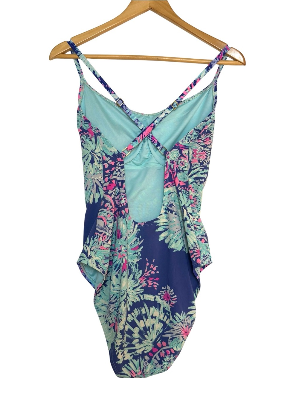 Lilly Pulitzer Navy One-Piece Swimsuit with Mint and Pink Floral Print Size 10 - Picture 4 of 10